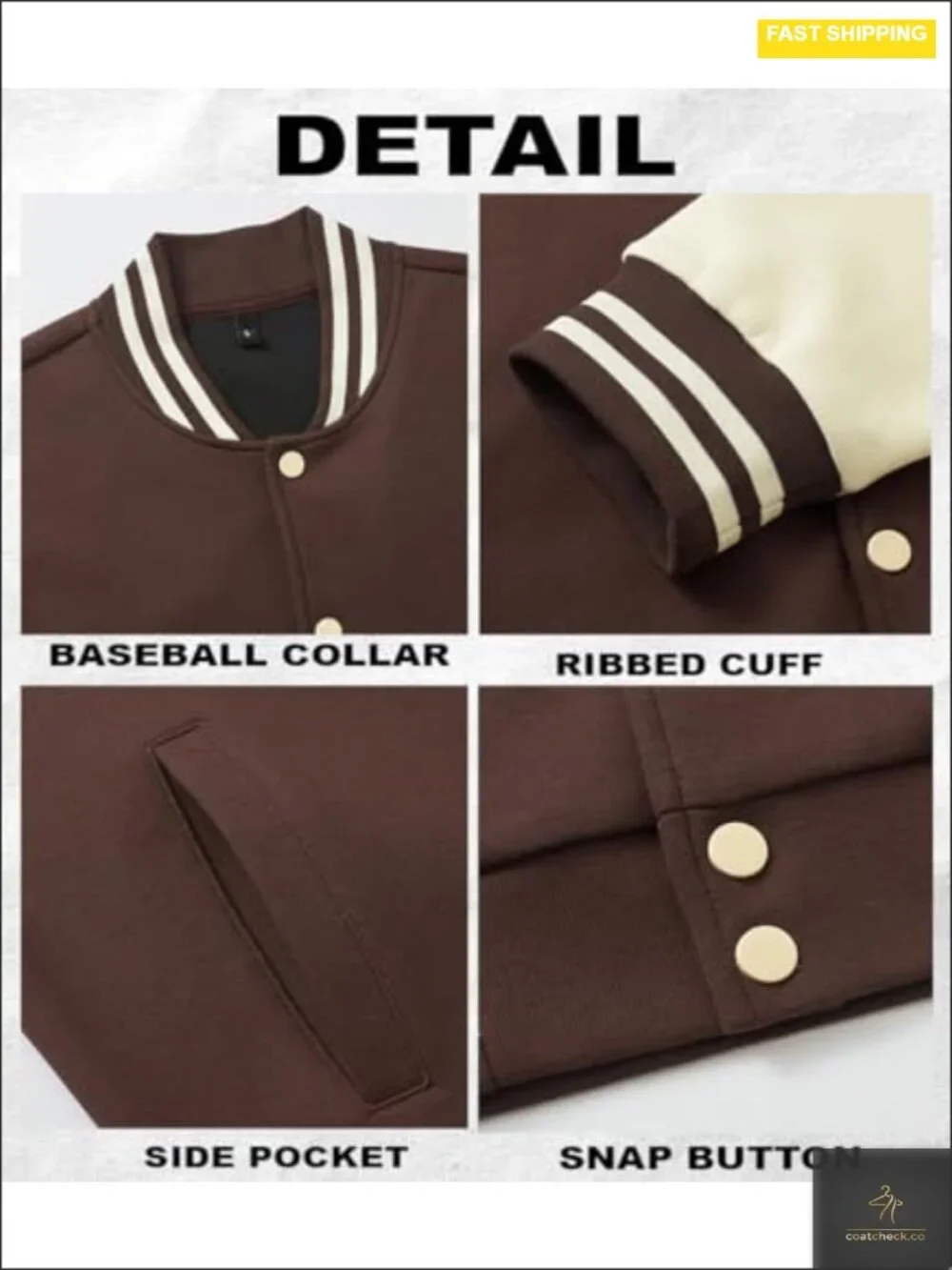 Cotton Blend Letterman Varsity Bomber Jacket Slim Fit